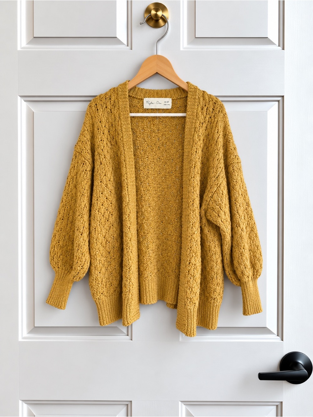 Rylee + Cru Girls 4-5Y Mustard Open Knit Balloon Sleeve Cardigan